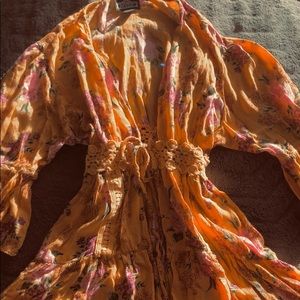 Yellow Floral Wrap w/ Bell-Sleeves